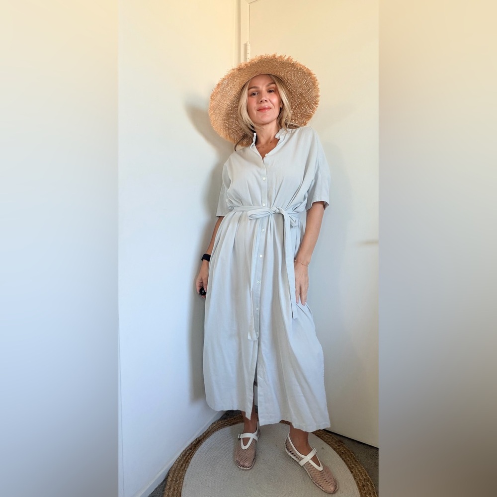 Almina Concept Belted Maxi Dress in Light Blue